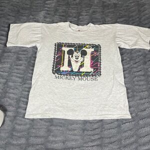 Vintage 90s Disney Wear Mickey Mouse Neon Graphic T-Shirt Gray Large Made in USA